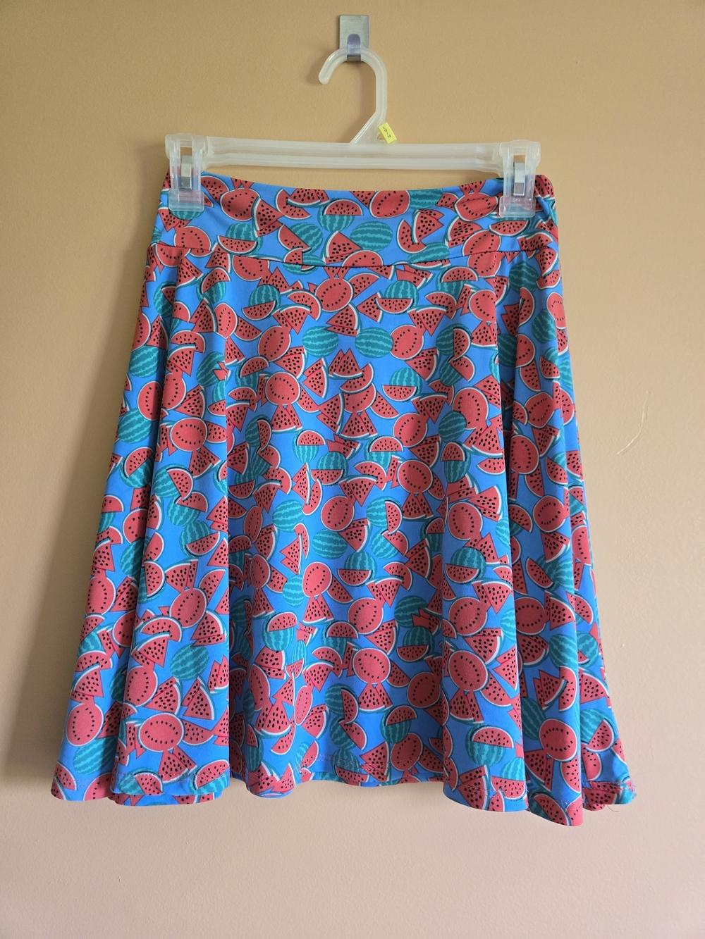 Blue Watermelon Print A-Line Free Flowing Skirt, XS